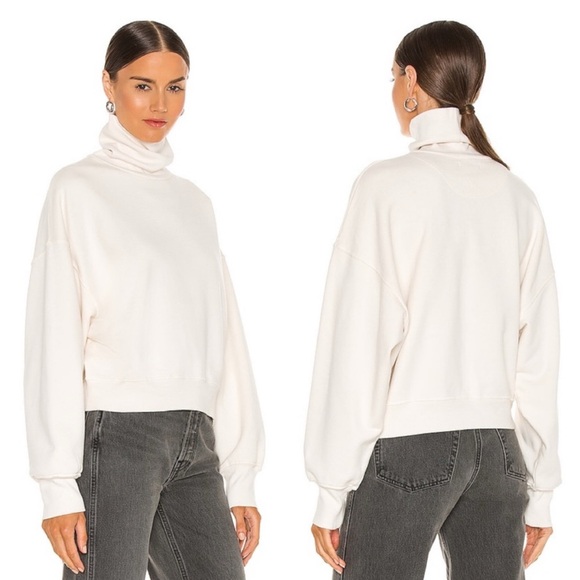 Anine Bing Kian Sweatshirt Ivory Turtleneck Long - Picture 2 of 10